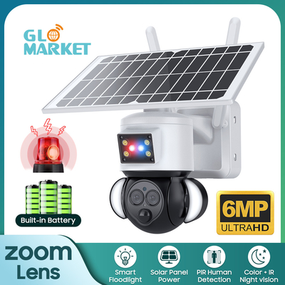 グロマーケット 12X ZOOM 投光灯 太陽電池 PTZ 6MP カメラ スマート Wifi/4G Ubox セキュリティ カメラ