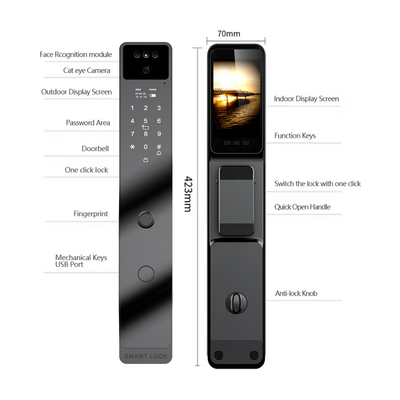 ホットセール 顔認識とアクティブインターフォン付き 黒のスマートドアロック