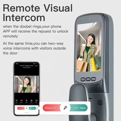 グロマーケット ツヤ スマートドアロック 3D顔認識 自動スマートロック カメラ付き スマートバイオメトリック セキュリティ ドアロック