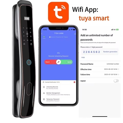 グロマークレット 完全自動 ツヤ Wifi スマートドアロック 携帯電話制御 指紋 デジタルパスワード スマートロック カメラ付き