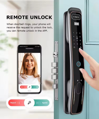 グロマークレット 完全自動 ツヤ Wifi スマートドアロック 携帯電話制御 指紋 デジタルパスワード スマートロック カメラ付き