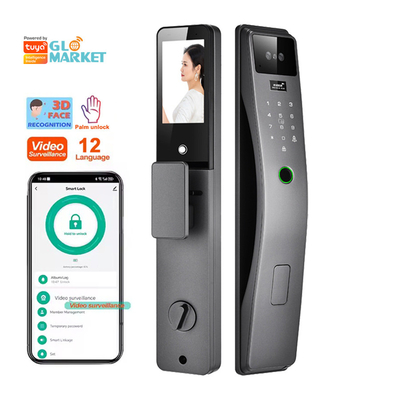 グロマーケット 3D顔認識 スマートドアロック ツヤ リアルタイムビデオインターコン Wifi インテリジェント ドアロック パームプリント