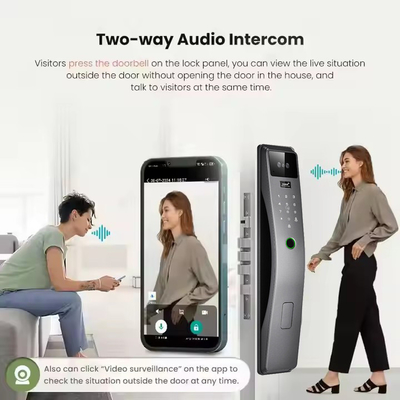 グロマーケット 3D顔認識 スマートドアロック ツヤ リアルタイムビデオインターコン Wifi インテリジェント ドアロック パームプリント
