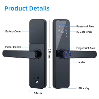 グロマーケット Wifi Tuya スマートドアロック アルミ指紋 パスワード カードキー 解錠 バイオメトリック デジタル スマートロック