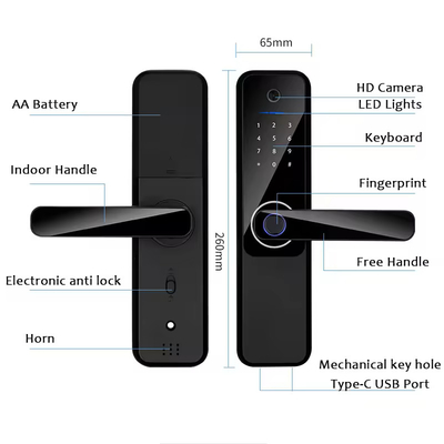 グロマーケット Wifi バイオメトリック 電子 トゥヤ アプリ リモート スマートロック スマート指紋 ドアロック 猫の目