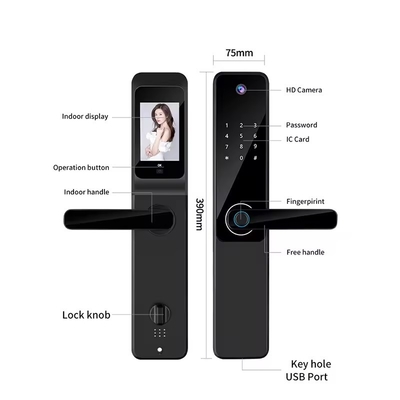 グロマークレット ツヤ Wifi 指紋 デジタル パスワード インテリジェント ドアロック リモコン コントロール ロック スマート カメラ付き
