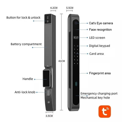グロマーケット 屋外防水 Ip68 デジタル 電子 トゥイア スマート 鍵 指紋 アルミ スチール スライドガラス ドアロック