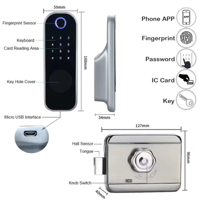 グロマーケット アパート トイヤ スマートドアロック 盗難防止 デジタル パスワード Ttlock アプリ コントロール ゲート ダブル スマート フレーム 指紋ロック