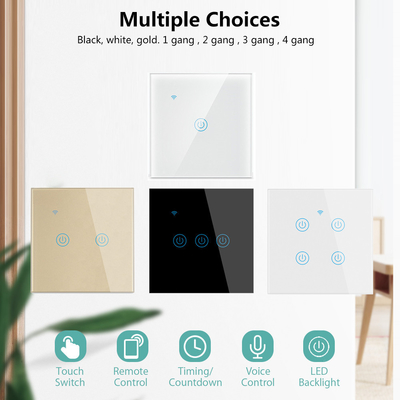 グロマーケット EU 1/2/3/4 ギャング ツヤ スマート スイッチ ライト アレクサ 音声制御 タッチ ガラス 壁 無線 WiFi 電動 スイッチ