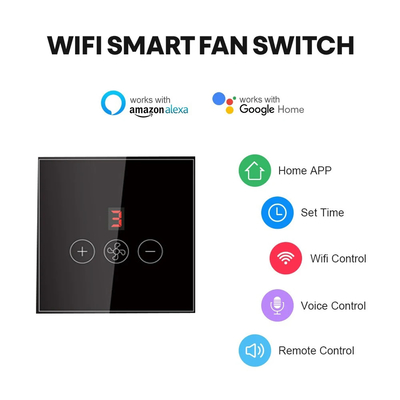 グロマークレット ツヤ スマート Wifi 天井扇風機 スイッチ EU 標準 ガラスタッチ 壁アプリ リモコン 電気扇風機 スピード スイッチ