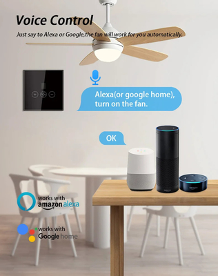 グロマークレット ツヤ スマート Wifi 天井扇風機 スイッチ EU 標準 ガラスタッチ 壁アプリ リモコン 電気扇風機 スピード スイッチ