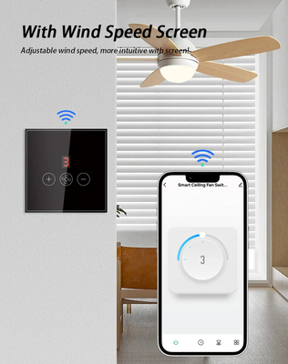 グロマークレット ツヤ スマート Wifi 天井扇風機 スイッチ EU 標準 ガラスタッチ 壁アプリ リモコン 電気扇風機 スピード スイッチ