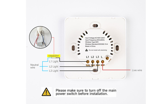 グロマーケット ツヤ Wifi スマート ウォールライト スイッチ 1/2/3 ギャング サポート 音声/アプリ/タッチ コントロール 温度ディスプレイ