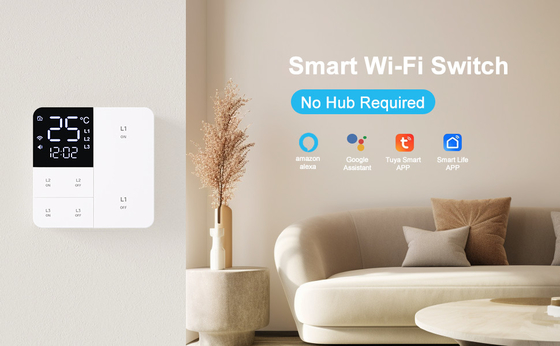 グロマーケット ツヤ Wifi スマート ウォールライト スイッチ 1/2/3 ギャング サポート 音声/アプリ/タッチ コントロール 温度ディスプレイ