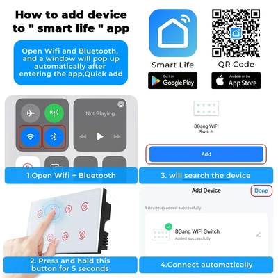 グロマーケット スマートホーム 8 ギャング ウォールスイッチ US 標準 チューヤ 音声 APP リモコン ワイヤレス ウォールタッチ ライト スイッチ