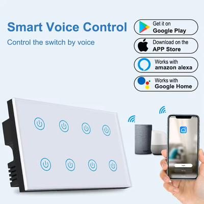 グロマーケット スマートホーム 8 ギャング ウォールスイッチ US 標準 チューヤ 音声 APP リモコン ワイヤレス ウォールタッチ ライト スイッチ