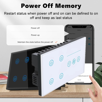 グロマーケット ツヤ スマート ウォール タッチ スイッチ ガラス パネル 電灯と扇風機 スイッチ スマートライフ アレクサ 音声制御
