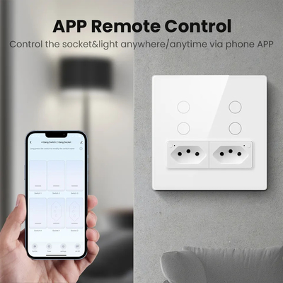 Glomarket スマートWifi ブラジル 標準 スマートホーム ツヤ スマート 4 ギャング スイッチとソケット Wifi スマート ウォールソケット アレクサと連携